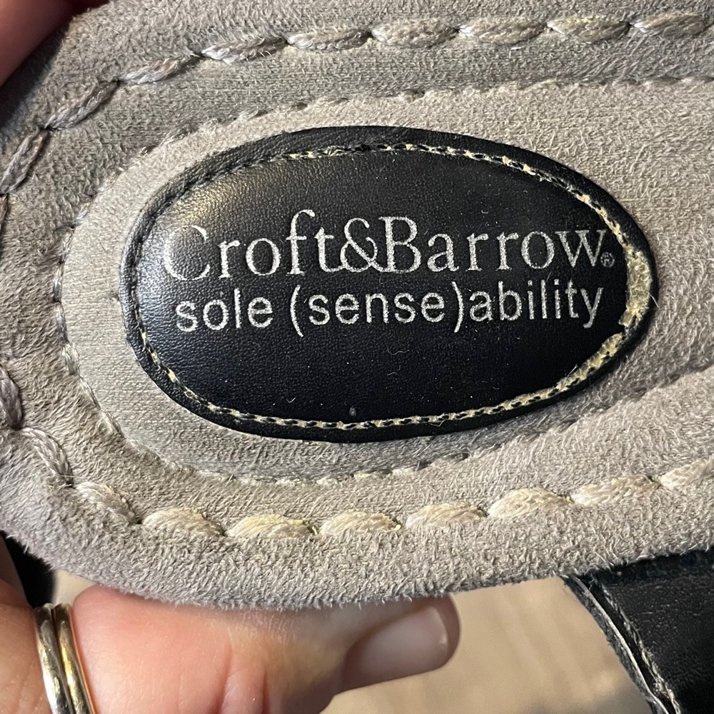 Women Croft&Barrow Leather Solesenseability Slip-On Wedge Sandals Black Sz 8 - Picture 6 of 8